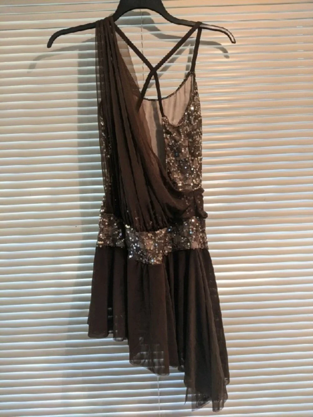 4-Art Stone Brown Sequin One-Shoulder Asymmetrical Dress